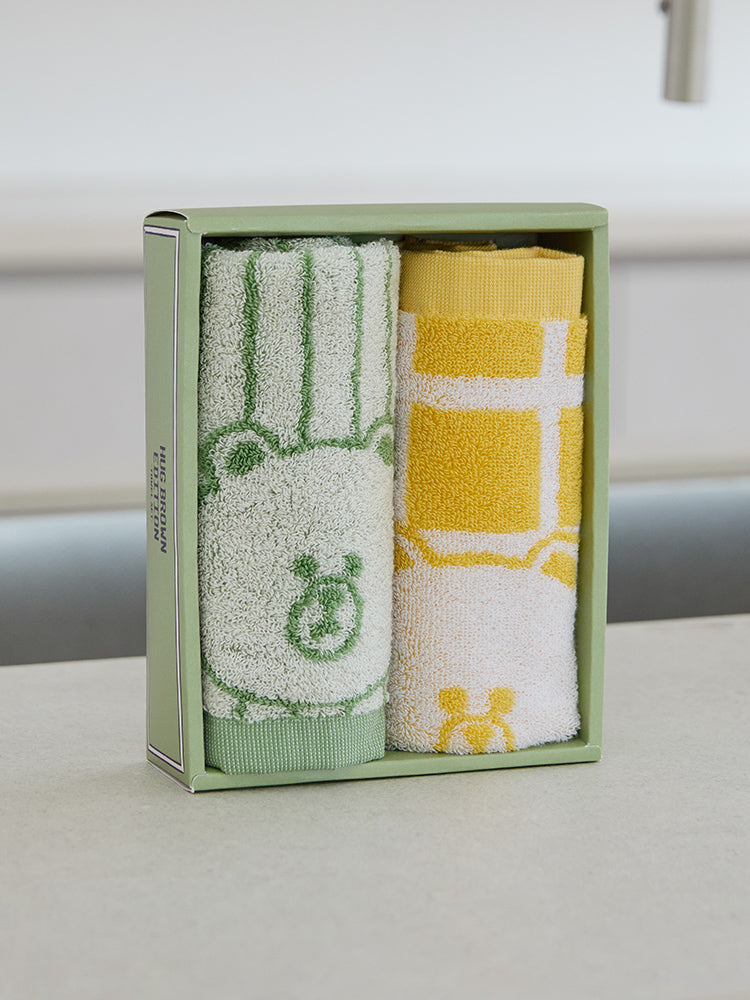 LINE FRIENDS LIVING_ 라인프렌즈 송월 브라운 베이직 핸드 타월 2P 세트