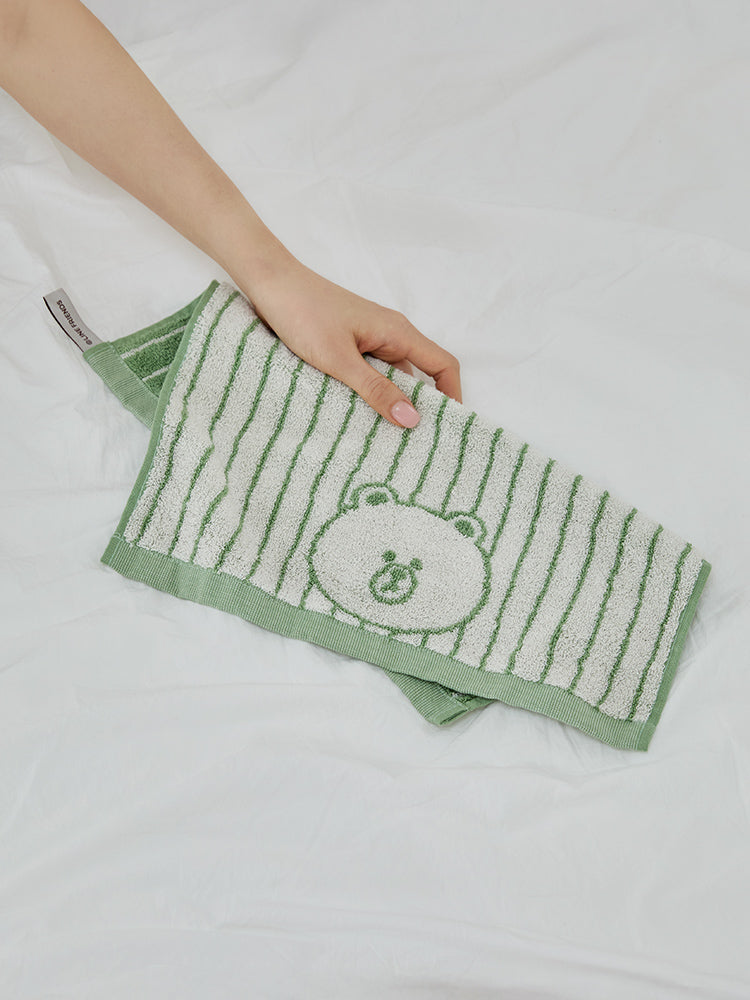 LINE FRIENDS LIVING_ 타월 3개입 라인프렌즈 송월 브라운 베이직 핸드 타월 3P 세트 (브라운, 그린, 옐로우)