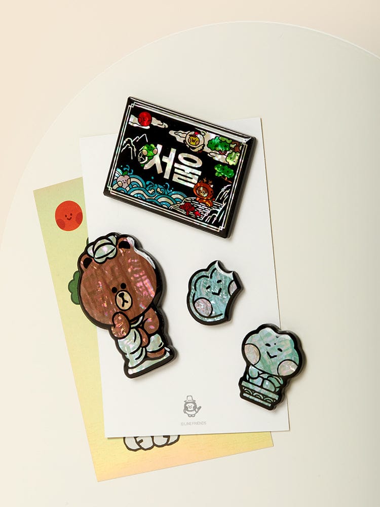 LINE FRIENDS OFFICE_ 레니니 마그넷 세트 라인프렌즈 미니니 레니니 K-수베니어 자개 마그넷 세트