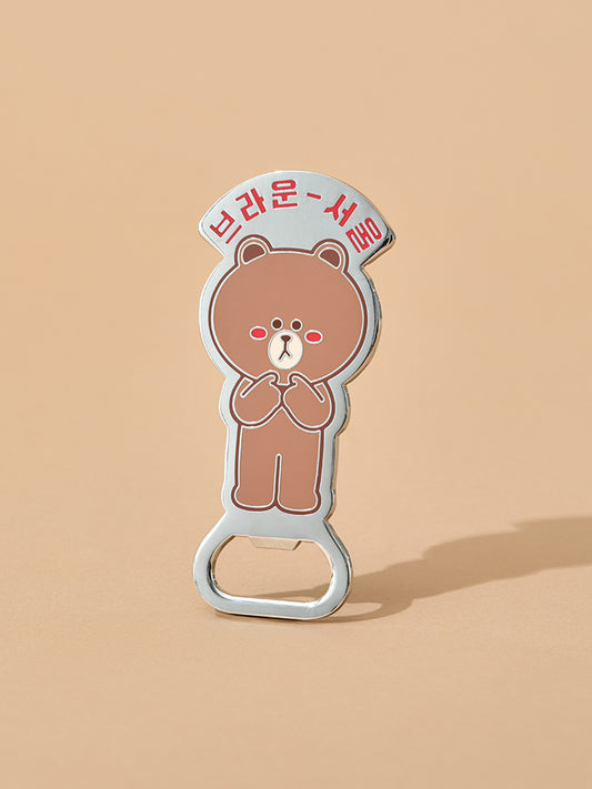 LINE FRIENDS OFFICE_LIVING_ 단품 라인프렌즈 브라운 서울 에디션 메탈 마그넷 오프너