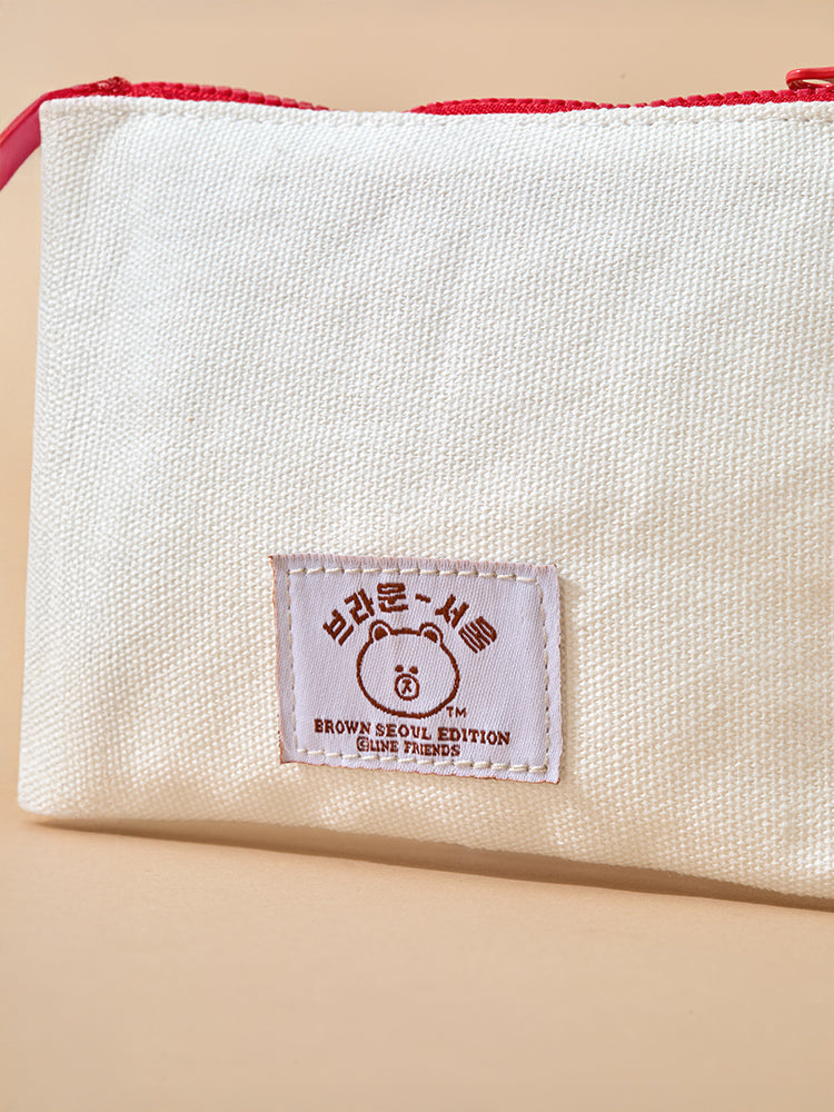LINE FRIENDS POUCH_ 단품 라인프렌즈 브라운 서울 에디션 파우치