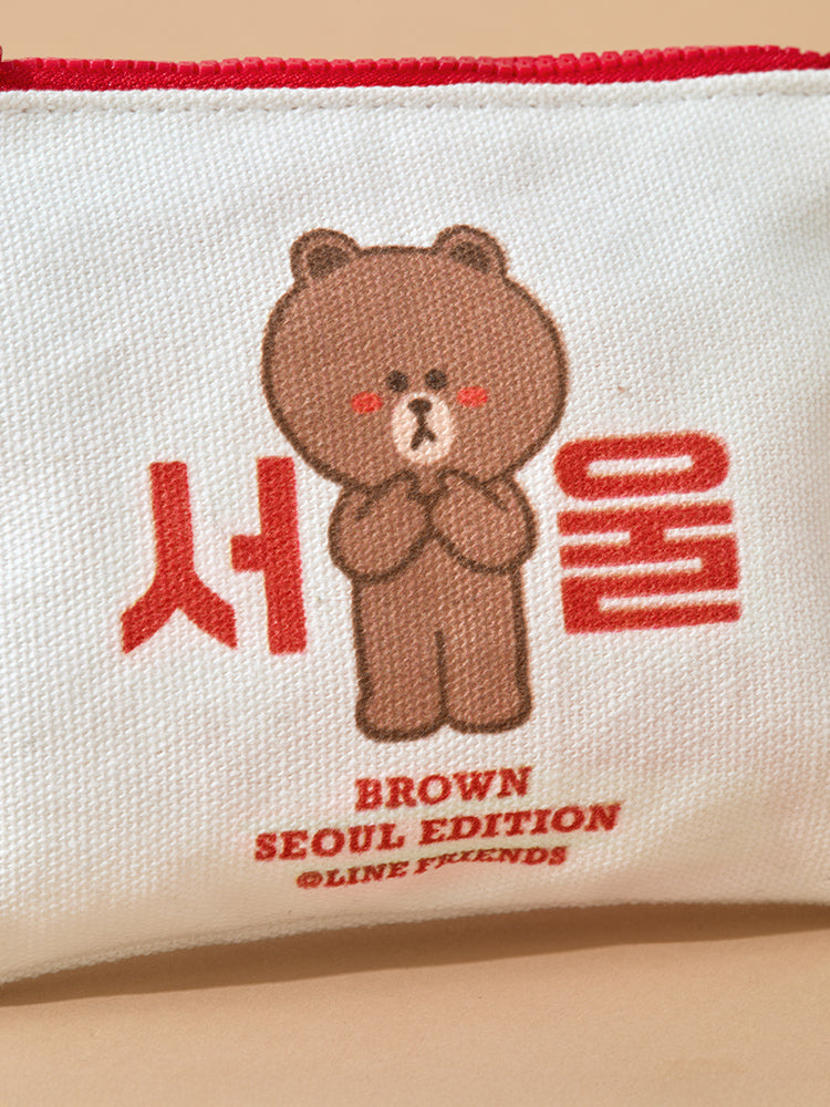 LINE FRIENDS POUCH_ 단품 라인프렌즈 브라운 서울 에디션 파우치