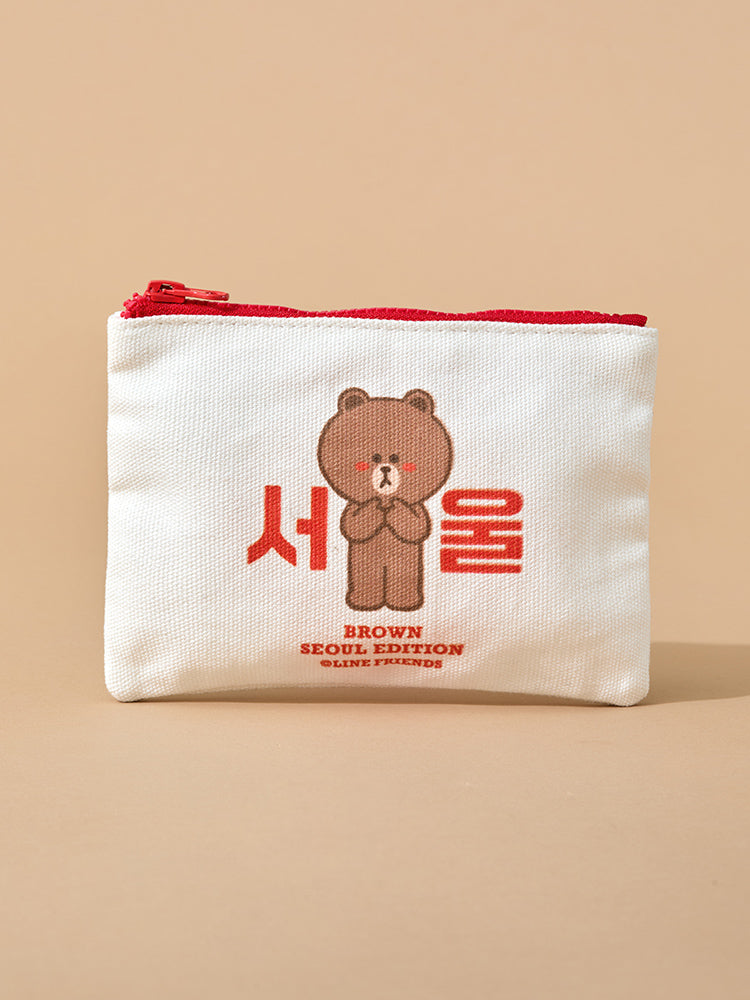LINE FRIENDS POUCH_ 단품 라인프렌즈 브라운 서울 에디션 파우치