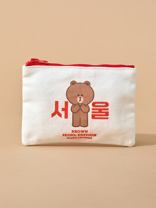 LINE FRIENDS POUCH_ 단품 라인프렌즈 브라운 서울 에디션 파우치